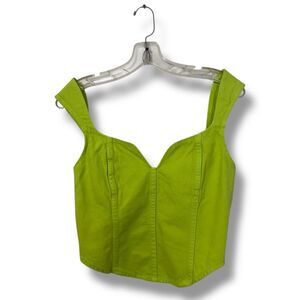 Mara Hoffman Milla Cropped Denim Top Lime Green Sweetheart Organic Cotton Size 0